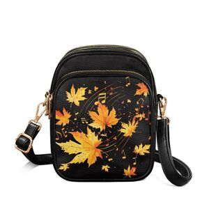 6553 Maple Leaf Note Trendy Multi-pocket Cross Body Purse Trendy